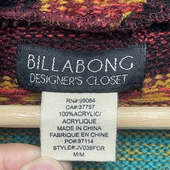 Billabong Designers Closet Open Cardigan Knit Navajo Sweater Boho Turquoise M - Picture 2 of 7